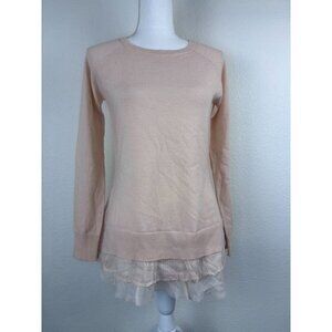 Garnet Hill women's XS soft pink long sleeve cashmere lace layered tunic sweater